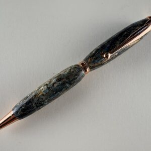 Handcrafted dyed and stabilized HempWood twist pen with turquoise-blue grain and satin gold hardware
